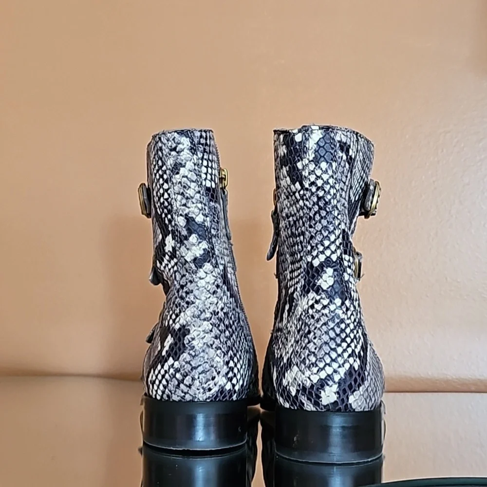J. Crew Snake Print Leather Ankle Zipper Boots. - Picture 5 of 12